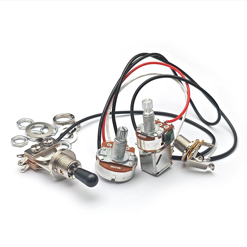MAXCHEER Guitar Wiring Harness 3 Pickups 1V1T A500K Push Pull & B500K Big Pots 3 Way Toggle Switch with 6.35 Output Jack (1V1T 3 Way Switch)