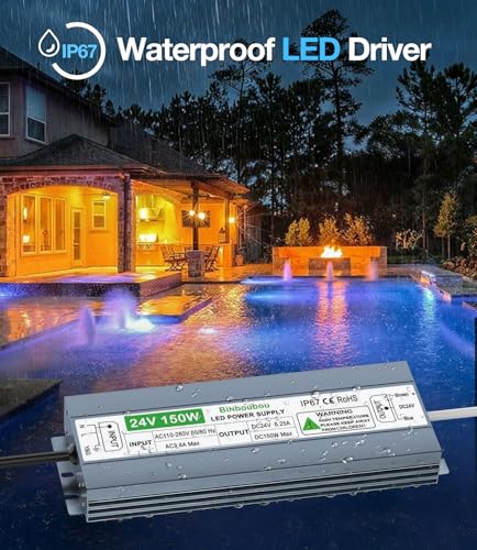 Image of 150W LED Driver IP67 Waterproof, Ultrathin Low-Voltage Transformer AC110-260V to DC24V Outdoor Power Supply Adapter for LED Strip, Computer Projects and Any 24V DC Lights
