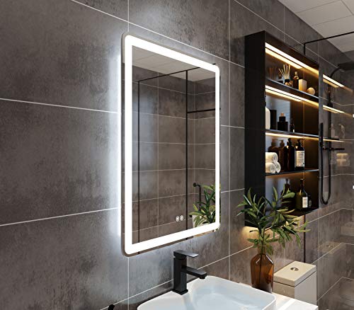 PetusHouse 32x24 Inch LED Backlit Bathroom Mirror, Wall-Mounted Vanity Mirrors with Lights, Dimmable Anti-Fog 6000K CRI>90 5MM Copper Free Mirrors, Horizontal & Vertical