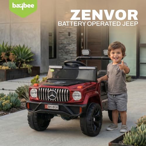 Image of Baybee Zenvor Battery Operated Jeep for Kids with Parental Remote Control | Kids Electric Battery Car with 4x4 Motors, RGB Lights & Music | Rechargeable Electric Car for Kid Aged 2-6 Years (Red)