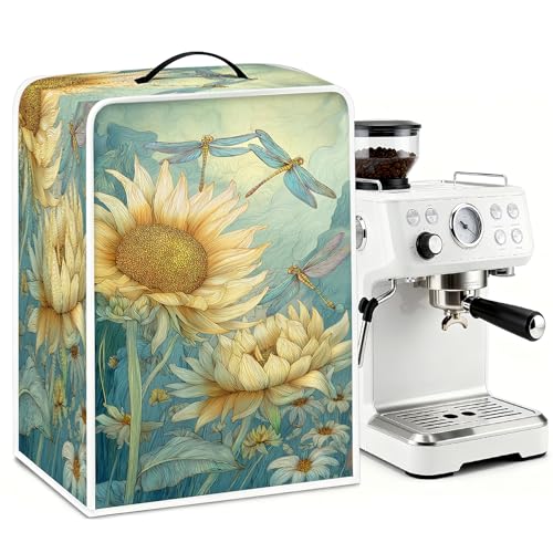 Image of Universal Coffee Maker Cover, Durable Polyester Lightweight Long-Lasting Dustproof Cotton Blend Appliance Protector for Kitchen Countertops (Light Yellow and Green)
