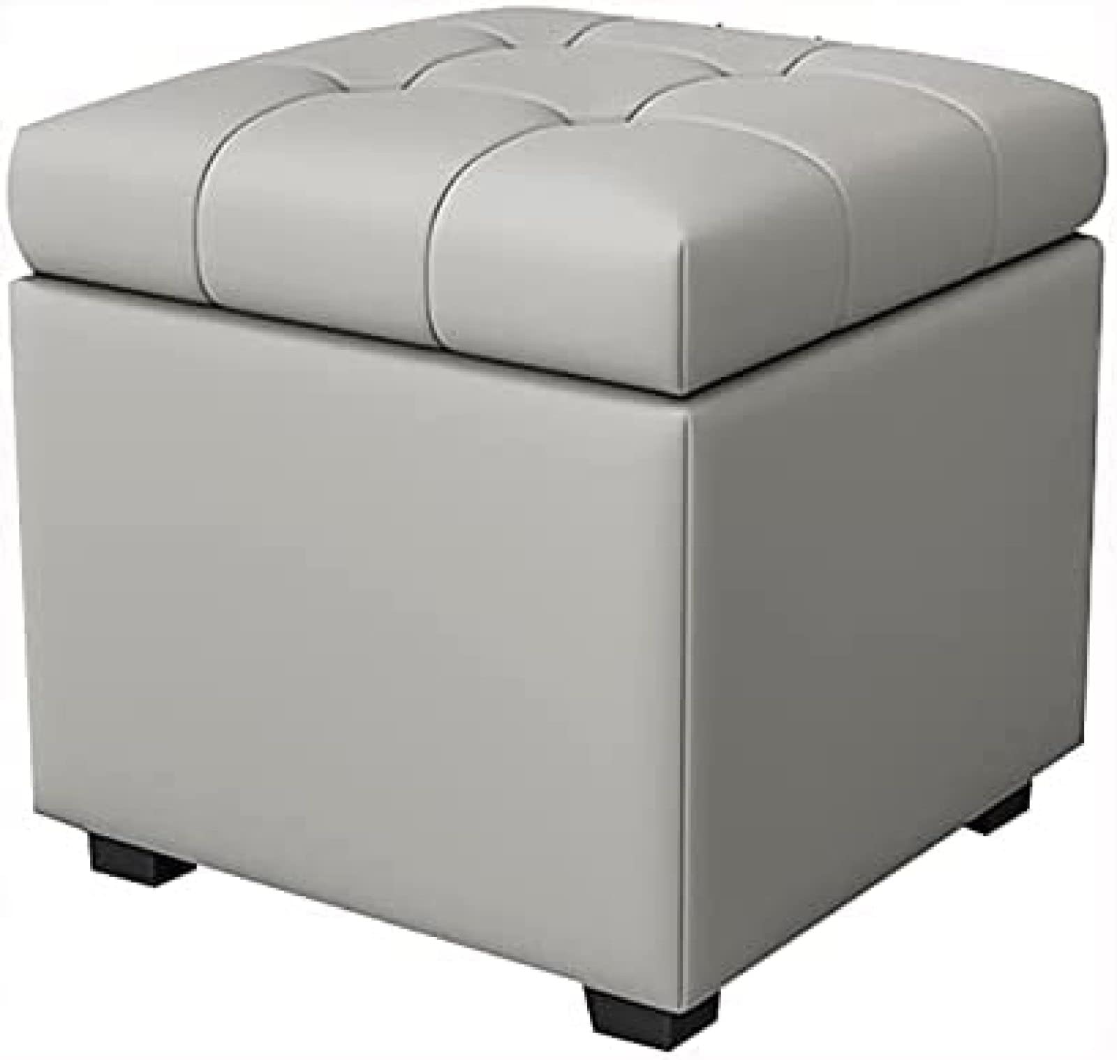 Repose-pieds cube avec rangement coffre de grande capacite en cuir gris