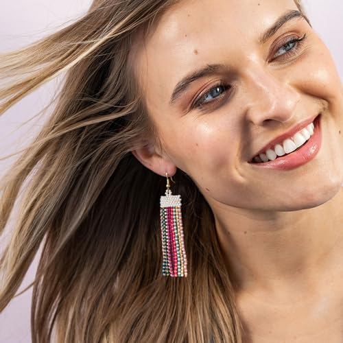 INK+ALLOY Beaded Earrings for Women Dangling, Adaline Seed Bead Fringe Statement Boho Earrings, Hypoallergenic Handmade Jewelry for the Modern Bohemian, 3.25-Inch4
