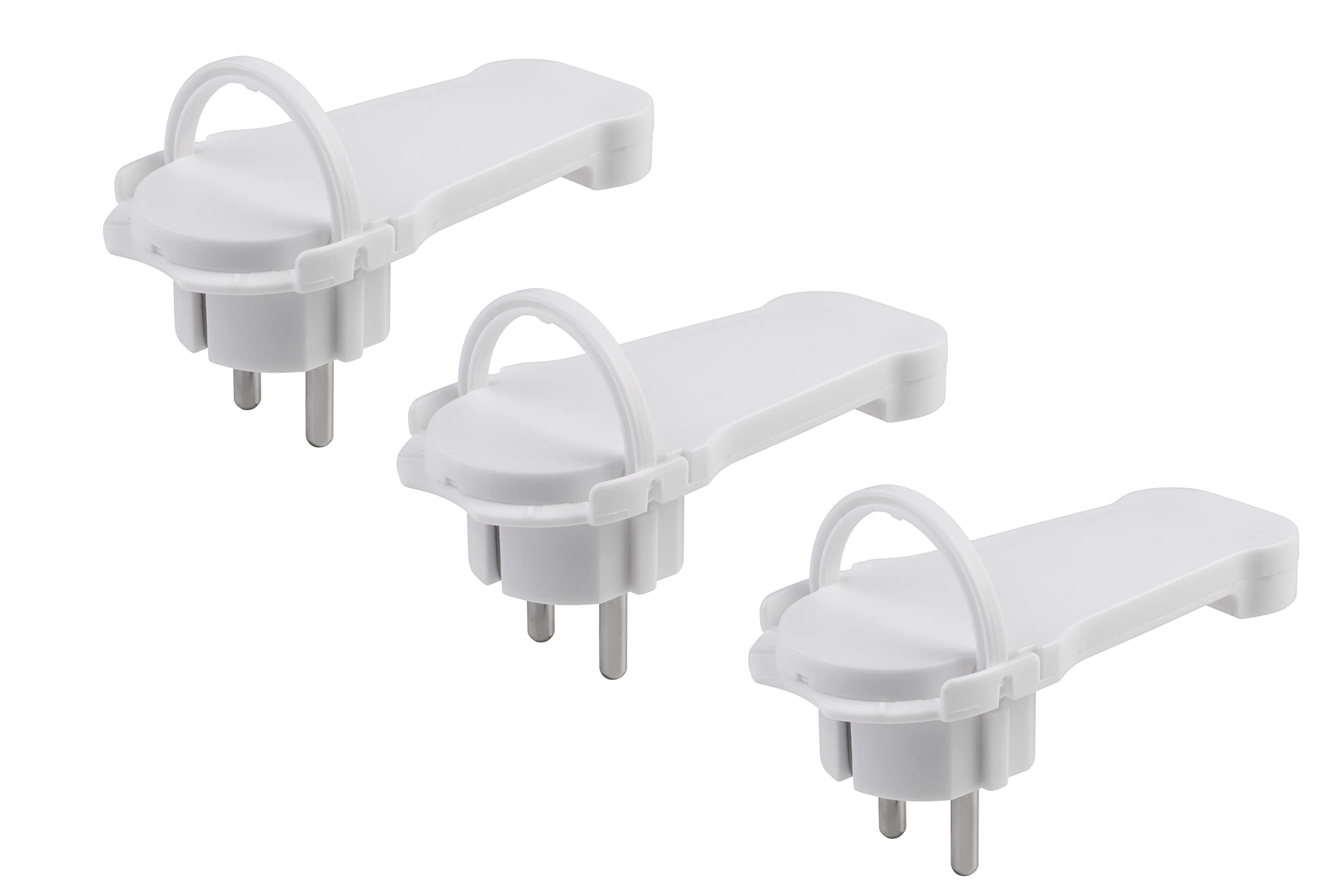 Meister Flachstecker weiß - Praktisches Set mit 3 Stück - Mit Klappbügel - Geeignet für Leitungen mit 1,5 mm² Kabelquerschnitt - IP20 Innenbereich / Schutzkontaktstecker extraflach / 7421090