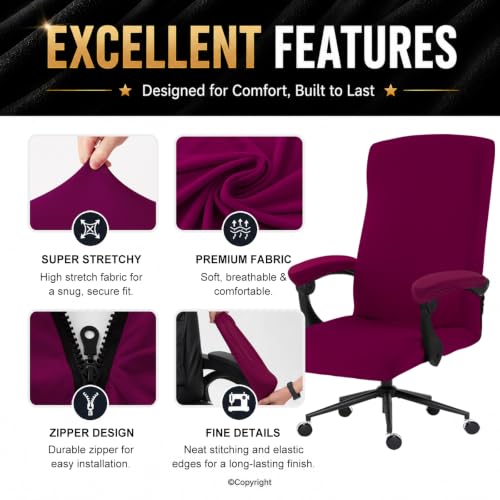 Image of DIVA EN CAMINO DEC Stretch Computer Office Chair Cover with Armrest Covers Durable Zipper Universal Spandex Rotating Boss Chair Slipcovers Anti-dust Soft Desk Chair Seat Protector, Wine Red