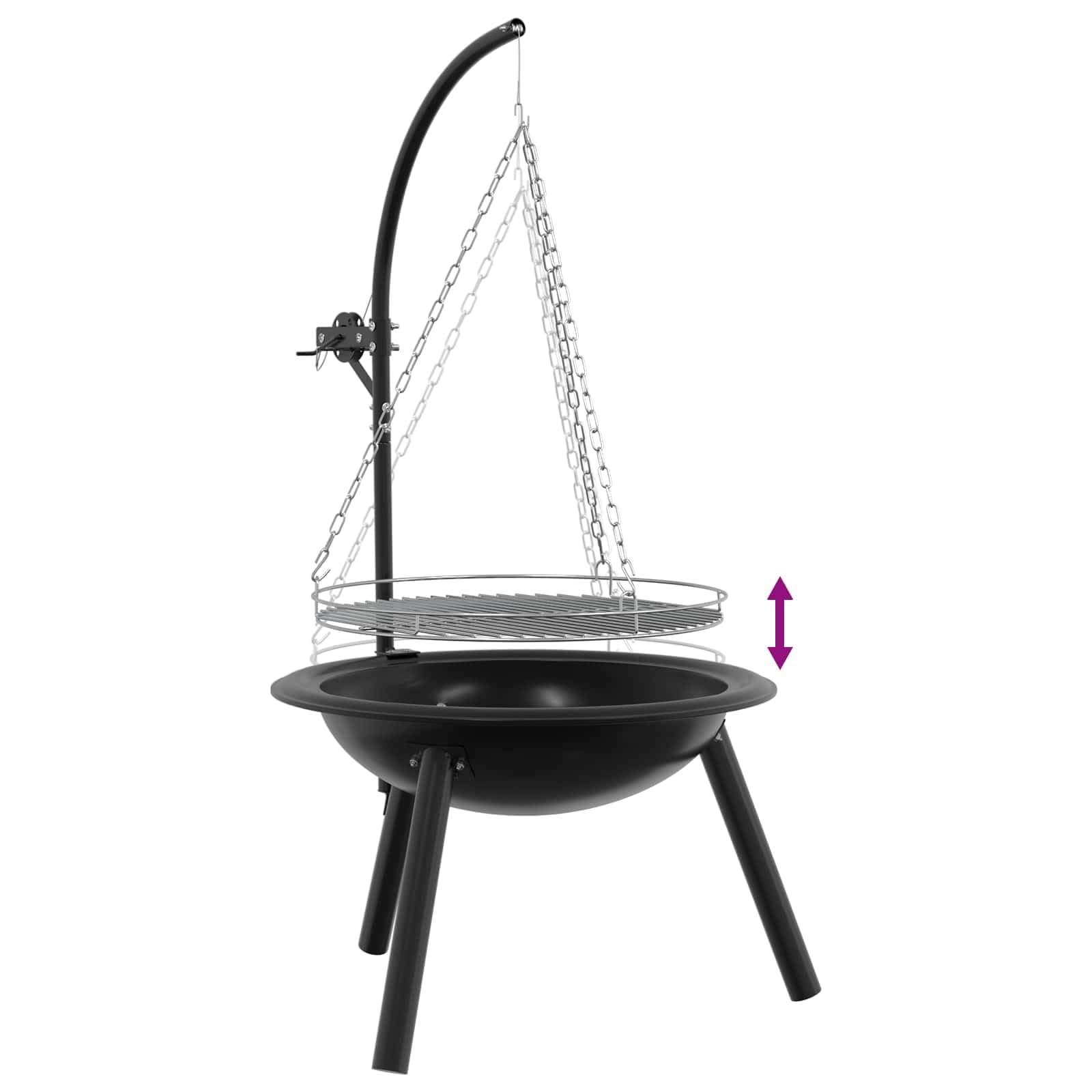 vidaXL Braciere con griglia di cottura regolabile diametro 55,5 x 107,5 cm Acciaio, camino rotondo moderno, griglia refrattaria, barbecue esterno, griglia a carbone con griglia di cottura