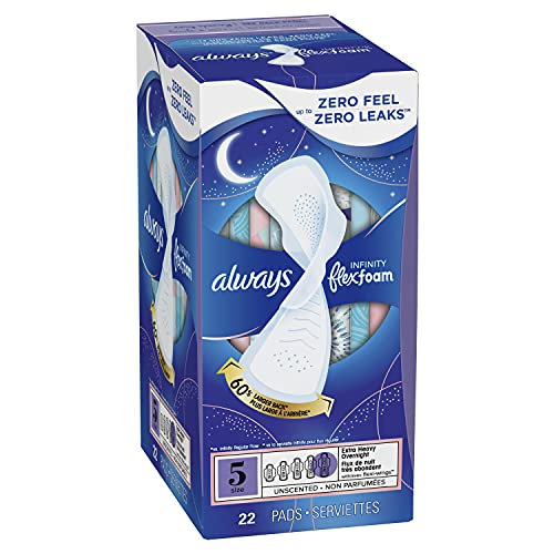 Always, Infinity Flexfoam Size 5 Extra Heavy Overnight Flexi-Wings Pads, 22 Count