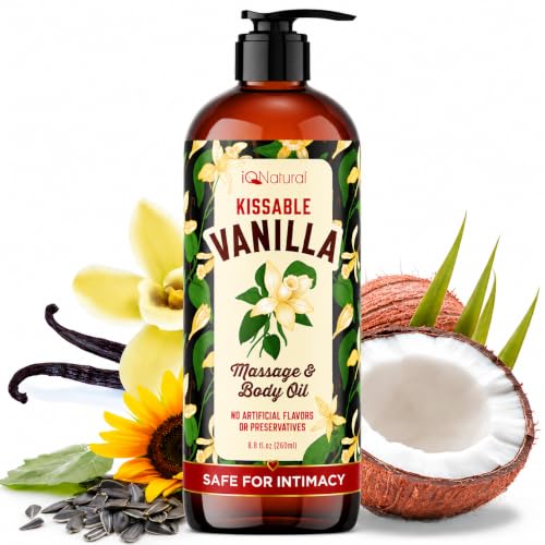 Edible Massage Oil Safe for Genitals - Warming Massage Oil for Date Night, Couples Intimacy - Flavored Edible Body Oil Safe for Private Area, Vanilla 8oz