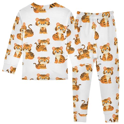 Pajama Sets Long Sleeve Cute Orange Tiger Pattern Soft Comfy Sleepwear 2 Piece PJS 3-8T3