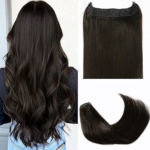 RECOOL Wire Hair Extensions Real Human Hair Natural Black Remy Hair Extensions