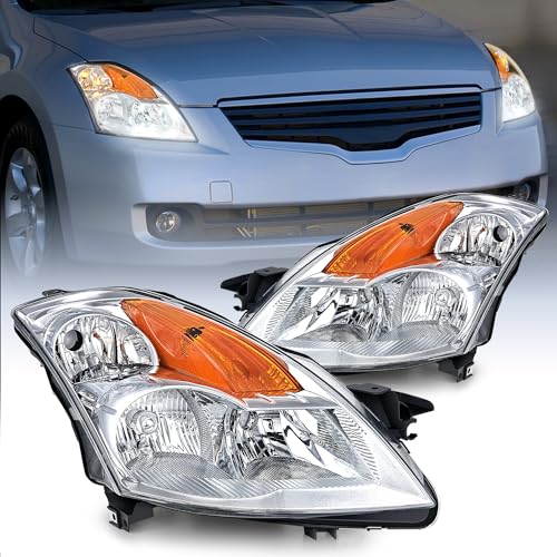 Image of Nilight Headlight Assembly Compatible with 2007 2008 2009 Altima Sedan 4-Door Headlamps Replacement Chrome Housing Amber Reflector Clear Lens Driver and Passenger Side