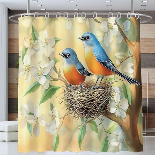 Rideau de douche imprimé nid d'oiseau en textile hydrophobe durable