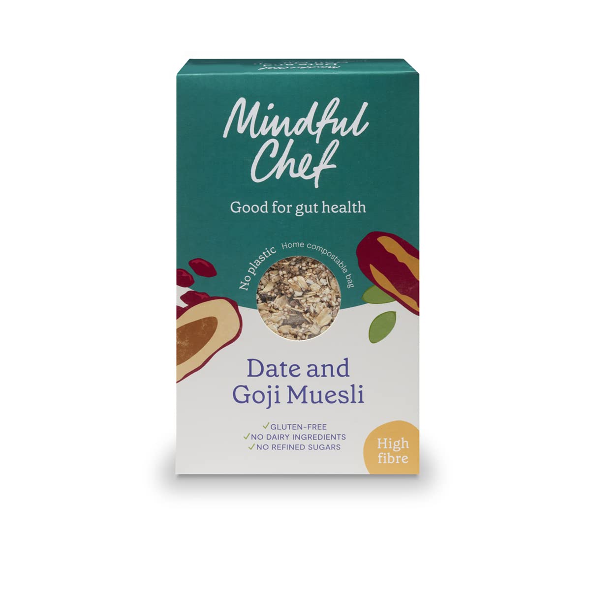 Mindful Chef Healthy Eating Made Easy - Date & Goji Muesli, Gut-healthy breakfast, Gluten-free, No refined sugars, 500g