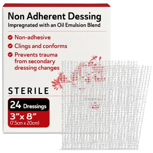 Sterile Oil Emulsion Dressing 3x8-24 Non Adherent Petrolatum Dressings for Low Exudate Wounds - Good for Skin Grafts Sites Burns and More