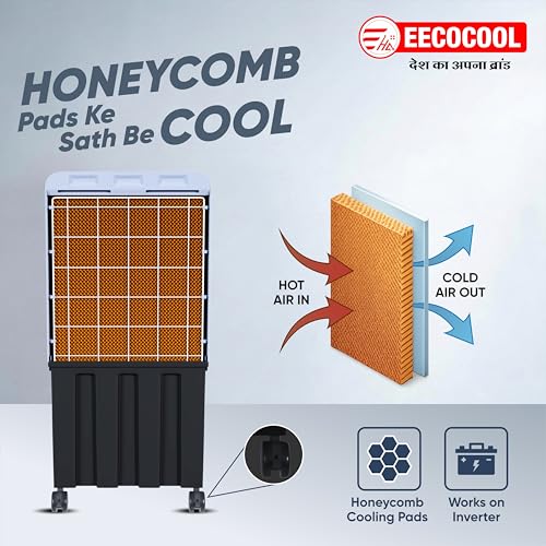 Image of EECOCOOL Bulbul 75 L Desert Air Cooler for Home, Large Honeycomb Cooling Pad with Auto Swing Technology | Inverter Compatible, Powerful Airflow Cooler for Room & Low Power Consumption