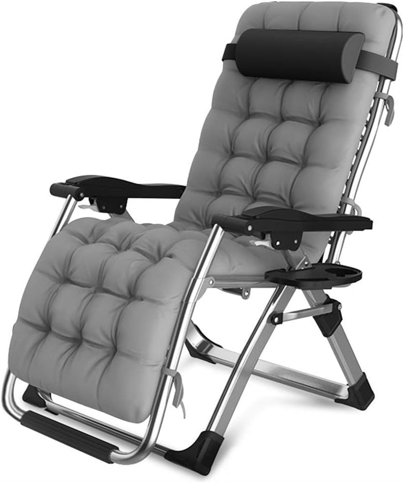 AFDK Plegable reclinable jardín Tumbona Sillas, Sillas Altas Prestaciones gravedad cero portátiles con Cup Holder, para al aire libre Jardín Patio Cubierta,Con Gris Cojín