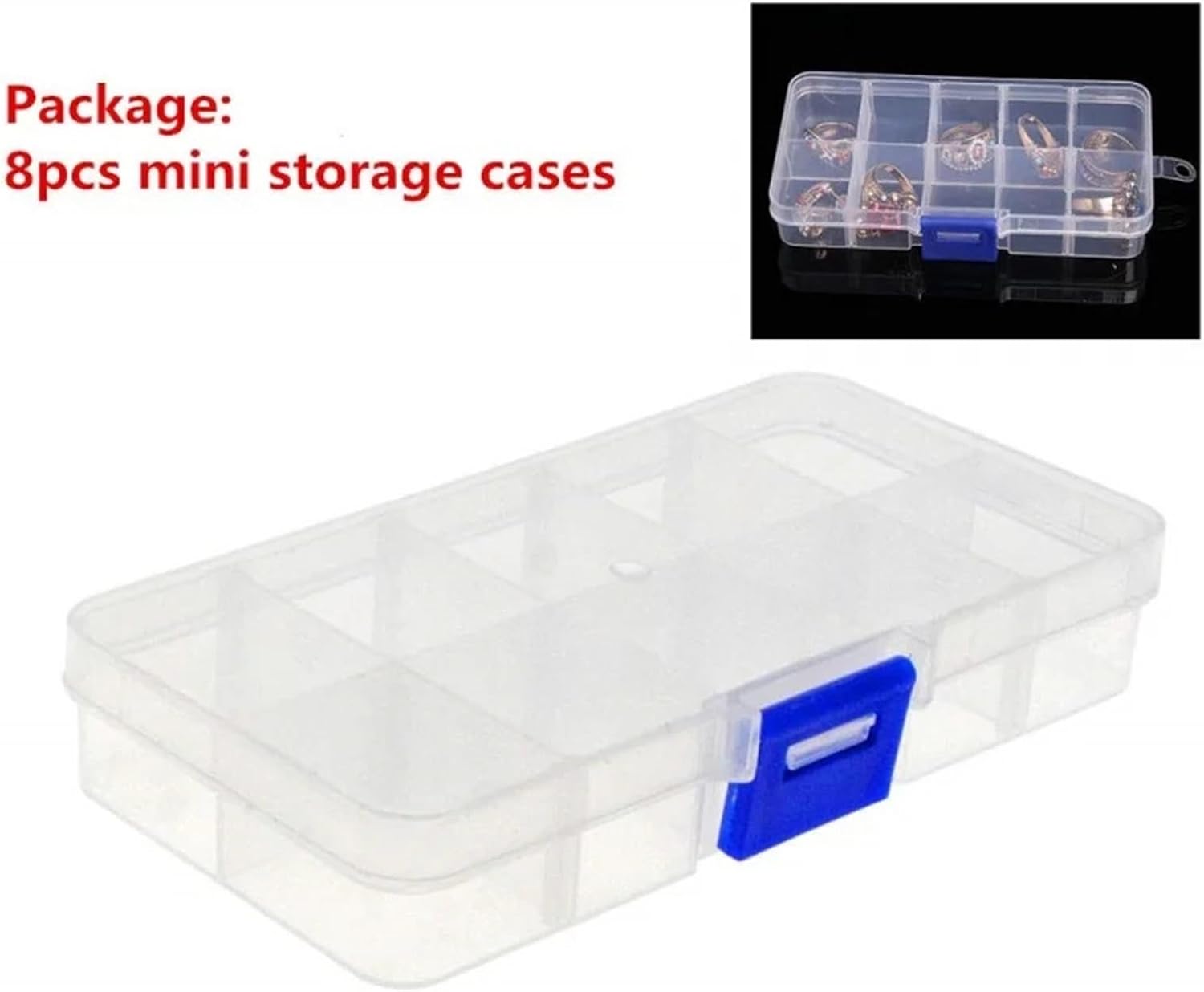 Bead Organizer 8pcs Transparent Jewelry Storage Box, Nail, with 10 Adjustable Partitions
