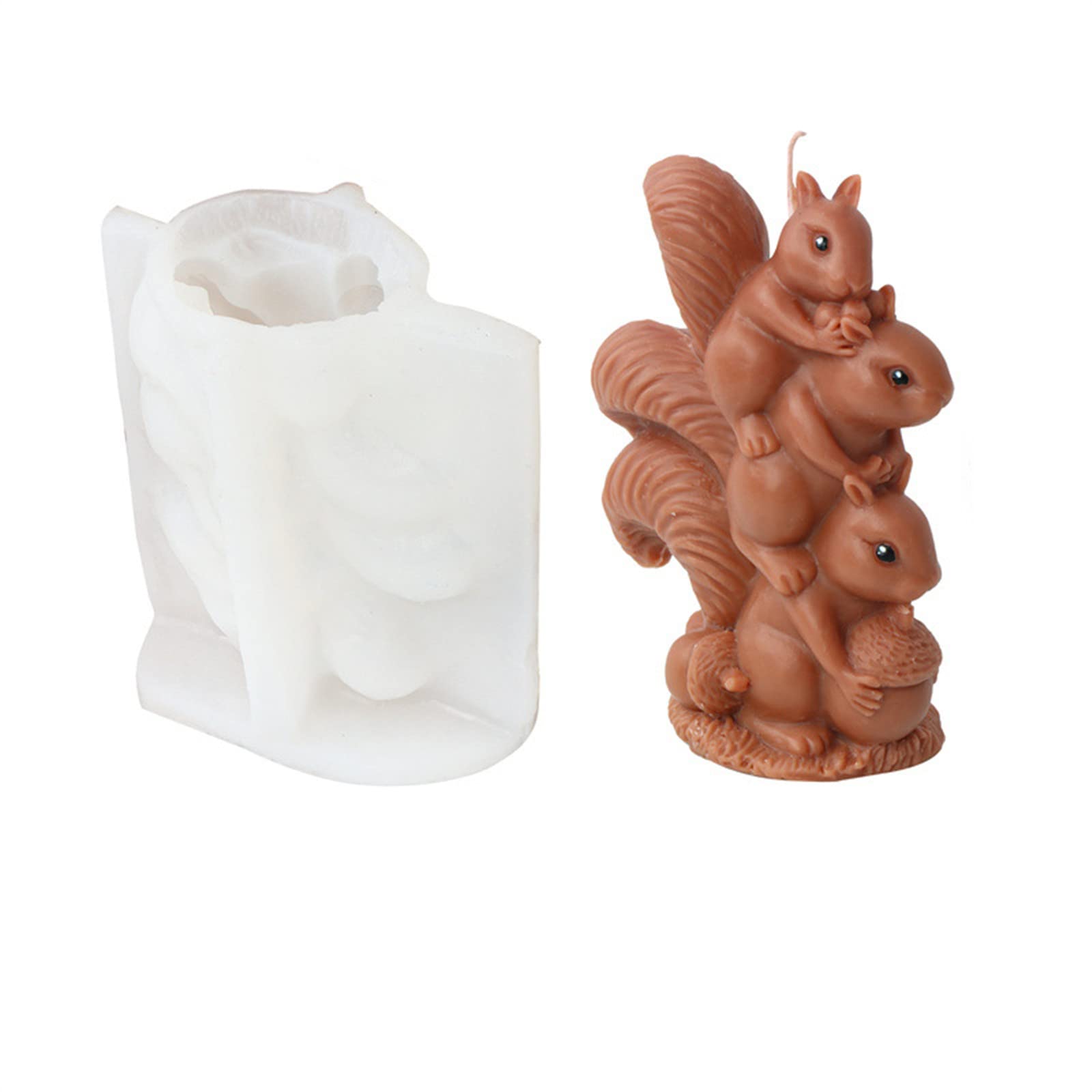 Xidmold 3D Stacking Squirrel Candle Mould, Squirrel Silicone Mould for Fondant Chocolate, Cake Decor, Candle, Soap