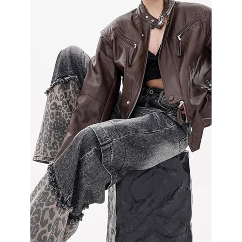 Men's and Women's Hip-hop Loose Jeans Leopard Patch Y2K Jeans Gothic Straight Leg Wide Leg Floor Pants3