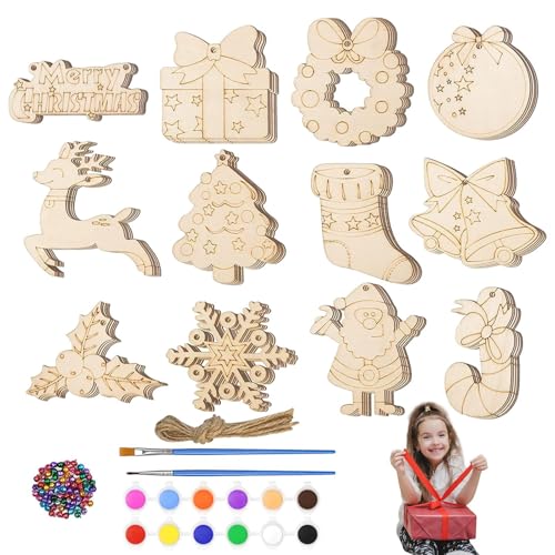 Decoración navideña de Madera para Manualidades, Juego de Manualidades con 60 Piezas, de Navidad sin terminar para diseñar | para Chimenea, Interior, Exterior, Techo de Clase