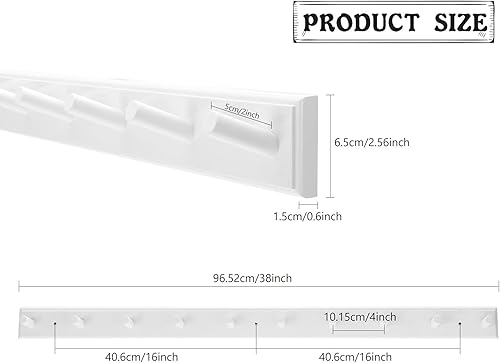 Miniatura 3 de Perchero de pared con 10 ganchos, largo de 38 pulgadas de madera con 10 clavijas, ganchos de pared de 16 pulgadas de agujero a agujero para colgar