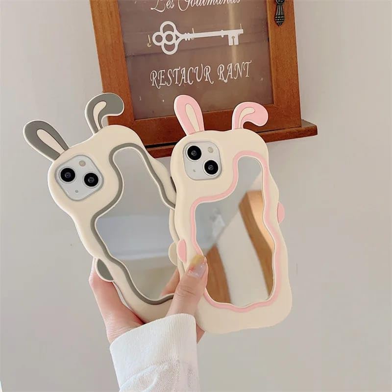 Image of COVERLY for iPhone 12 Pro Bunny Case 3D Cartoon Ears,Full Protective Case Rabbit Wavy Mirror Stereo Kawaii Curvy Cute Soft Silicone Fashion for Girls Woman Ladies Makeup Cover for Apple iPhone 12 Pro