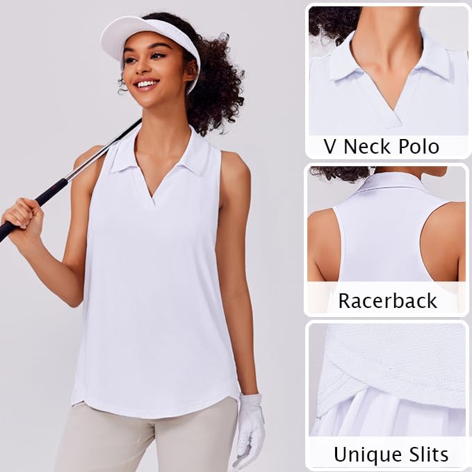 Image of PINSPARK Womens Golf Shirt UPF 50+ Sleeveless Collared Shirts Quick Dry Tennis Polo V-Neck Racerback Athletic Workout Tank