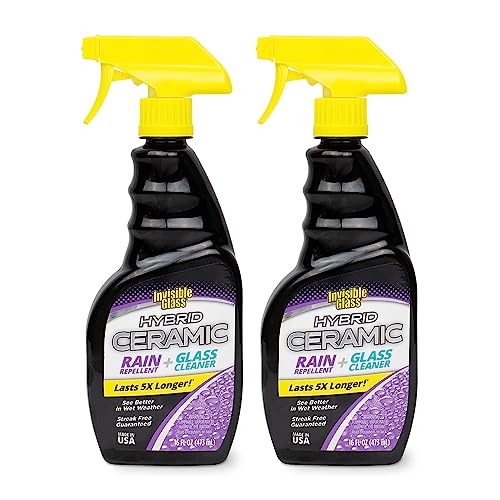 Image of Invisible Glass 92183-2PK Hybrid Ceramic Rain Repellent and Glass Cleaner - Cleans & Protects Car Windows and Windshields with Long-Lasting Water-Repellent Si02 Technology - 16 fl oz (Pack of 2)