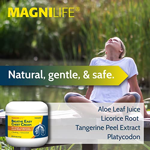 Image of MagniLife Breath Easy Chest Cream, 4 oz, Cough & Muscle Pain Relief Cream for Adults, Chest Rub for Mucus Removal and Nasal Congestion Relief, Natural Topical, Unscented