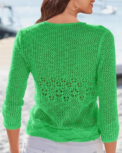 Image of Nulibenna Womens Sheer Shrug Sweaters 3 /4 Sleeve Open Front Tie Cardigan Bolero Jacket Lightweight Crochet Knit Cover Up Tops