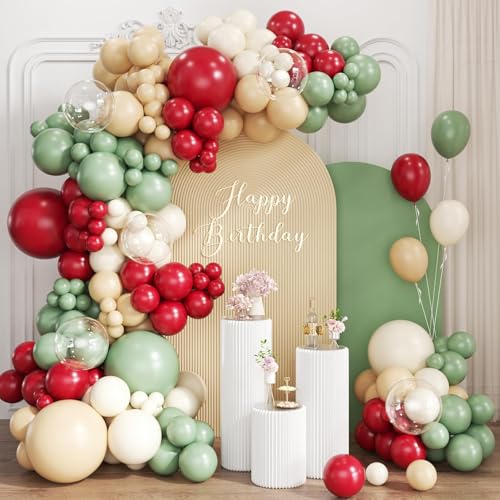 ZHIYAPA Red Green Nude White Balloon Garland Arch Kit 167Pcs latex Balloons Different Sizes 18 12 10 5 inch for Birthday Baby Shower Wedding New Year Xmas Holiday Party Decorations