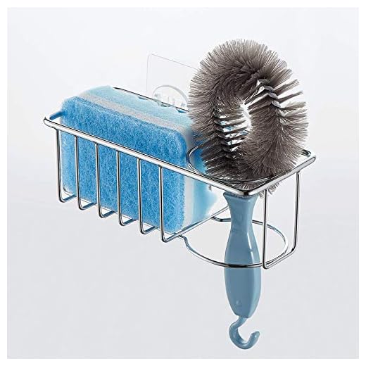 BOPai in Sink Sponge Holder, Adhesive Drill Free Organizer for Sponge and Brush, 304 Stainless Steel Basket