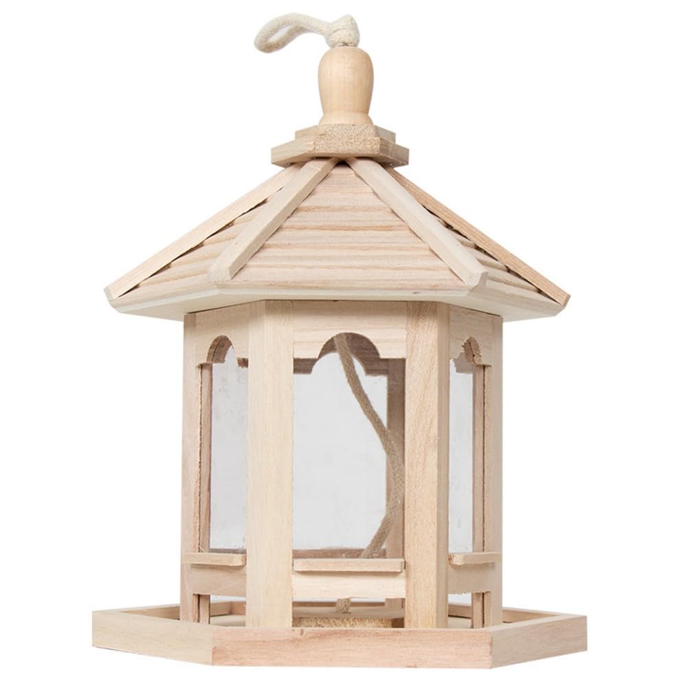 Sechseckiges Vogelhäuschen zum Aufhängen aus Holz: Einfaches Nachfüllen für Blaumeisen und Rotkehlchen!