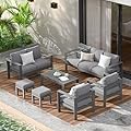 Wisteria Lane Aluminum Outdoor Patio Furniture Set with Footrest, Modern Patio Conversation Sets, Outdoor Sectional Metal Sofa with 5 Inch Cushion and Coffee Table for Balcony, Garden, Dark Grey