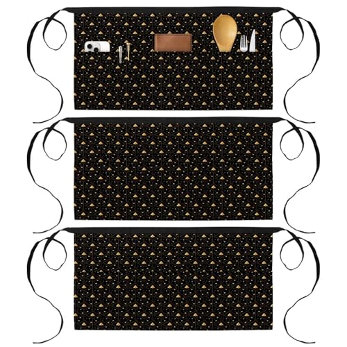 Tablier court de chef lot de 3 avec 3 poches pour bistrot et bar noir multicolore