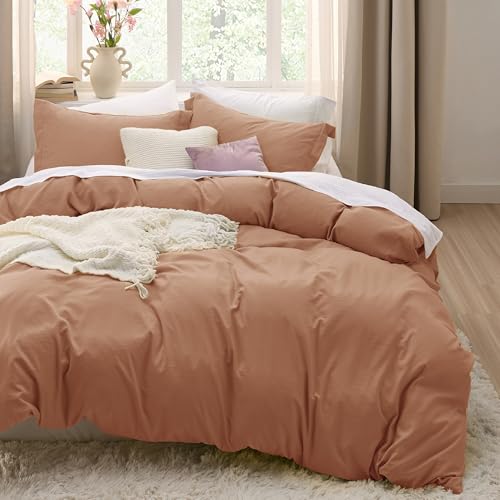 Image of Bedsure Taupe Duvet Cover Full Size - 3 Pieces Prewashed Extra Soft Cotton-Like Bedding Set, Includes 1 Duvet Cover 80x90 Inches with Zipper Closure & 2 Pillow Shams, Comforter Not Included