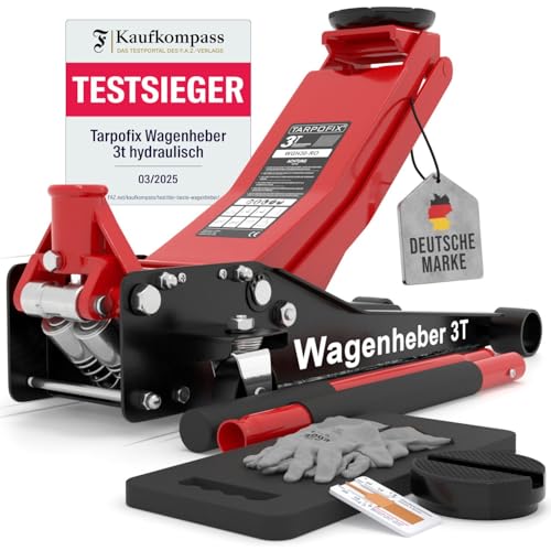 Tarpofix® Wagenheber 3t hydraulisch (75-505mm Hubhöhe) | Premium Hydraulik Rangierwagenheber 3t mit Doppelzylinder | 3000kg Wagenheber flach für SUV & tiefergelegte Autos | Hydraulik Rangierwagenheber