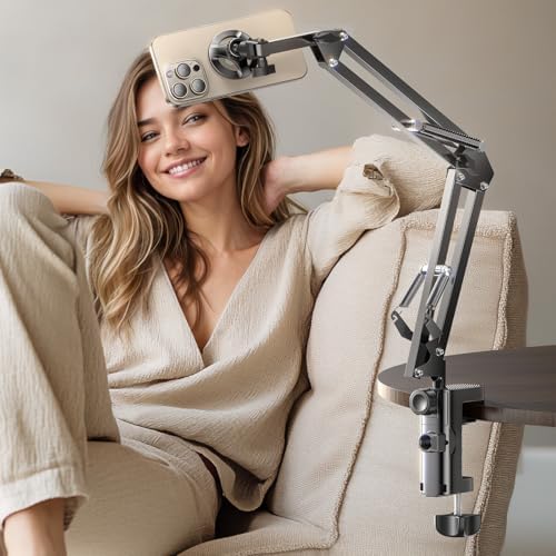 LISEN Gooseneck Phone Holder for Bed Magsafe Phone Stand for iPhone 16 15 Stand Holder for Desk Adjustable for Magsafe Accessories Recording for iPhone Mount Dark Gray