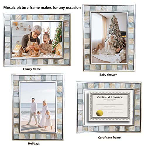 Giftme 5 Silver Plate Picture Frame 5X7 Mother Of Pearl 5 By 7 Photo Frame Mosaic Glass Tabletop Frame (Grey+ White,1Pc) #TOP1