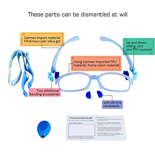 Image of VisionGlobal Blue Light Blocking Glasses for kids, Anti Eyestrain and Blurry, Computer Glasses, Anti Glare