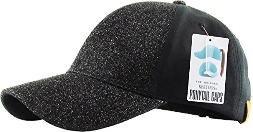 Image of Classic Plain Ponytail Messy High Bun Headwear Adjustable Cotton Trucker Mesh Glitter Hat Baseball Cap