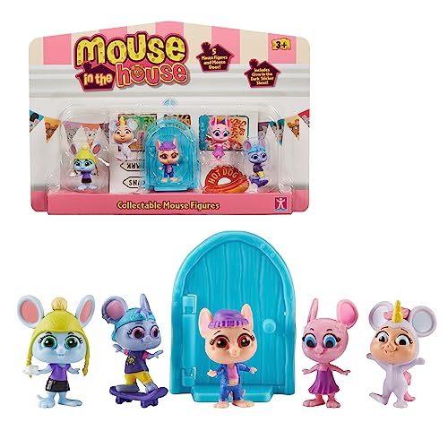 MOUSE IN THE HOUSE, 5 Figuras de ratón, con Puerta mágica, Accesorios, Pegatinas Que Brillan en la Oscuridad, Modelo 2, Juguetes para niños a Partir de 3 años, GIOCHI PREZIOSI, MUN032