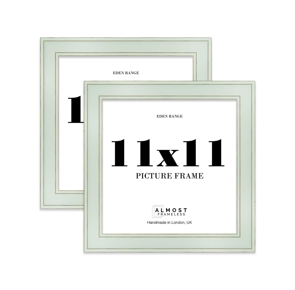 11x11 Sage Green Picture Frame - Shabby Chic Photo Frame with Distressed Finish, Gold Trim, Wall Hooks and Kickstand, 37mm Edge - 2 Pack