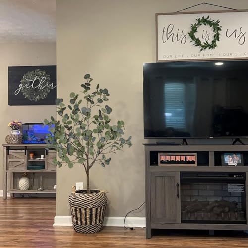 Image of Aveyas 5ft Artificial Eucalyptus Tree for Home Decor, 5 Feet Large Faux Floor Plant Fake Silk Trees with Pot for Indoor Outdoor House Living Room Office (5 ft Tall)