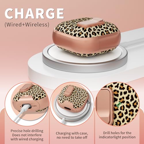 Image of for AirPods 4 Case with Safty Lock & Phone Stand,Cute Floral Pattern Style | PC & TPU Dual Layer Protective Cover with Keychain & Cleaner Pen for Apple AirPod 4th Generation 2024 Women (Leopard Print)