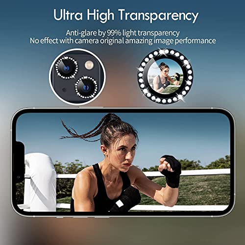 Image of inchCamera Lens Protector Ring Compatible with iPhone 13 / iPhone 13 Mini, Luxury Diamond Design Camera Lens Protection Cover, Anti-Scratch, Anti-Fingerprint, Durable Metal Ring Guard for Stylish Lens Protection inchBlack