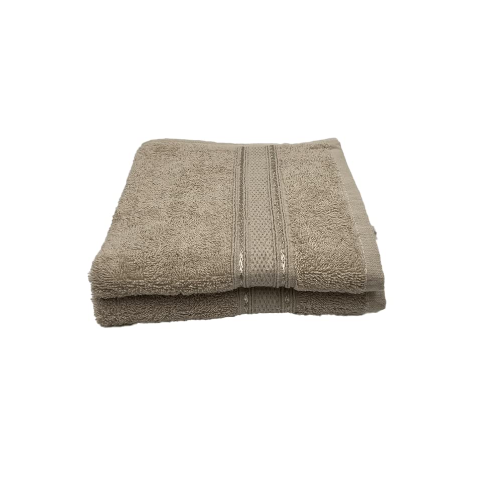 BYFT Daffodil Premium Hand Towel (60 x 110 Cm-Set of 2) 100% Cotton, Highly Absorbent and Quick dry, Hotel and Spa Quality Bath linen with Stripe Diamond Dobby-500 Gsm (Light Beige)