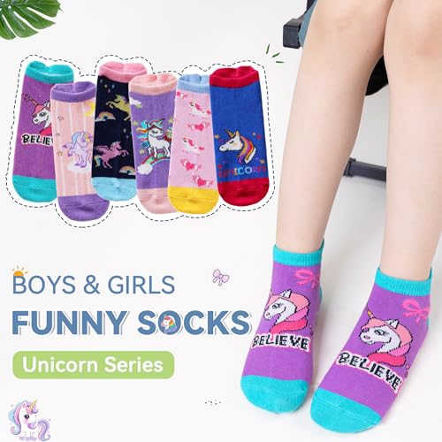 Image of Eyean Kids Ankle Cotton Socks Cute Animal Pattern Soft Non Slip Boys Girls No Show Socks 6 Pairs
