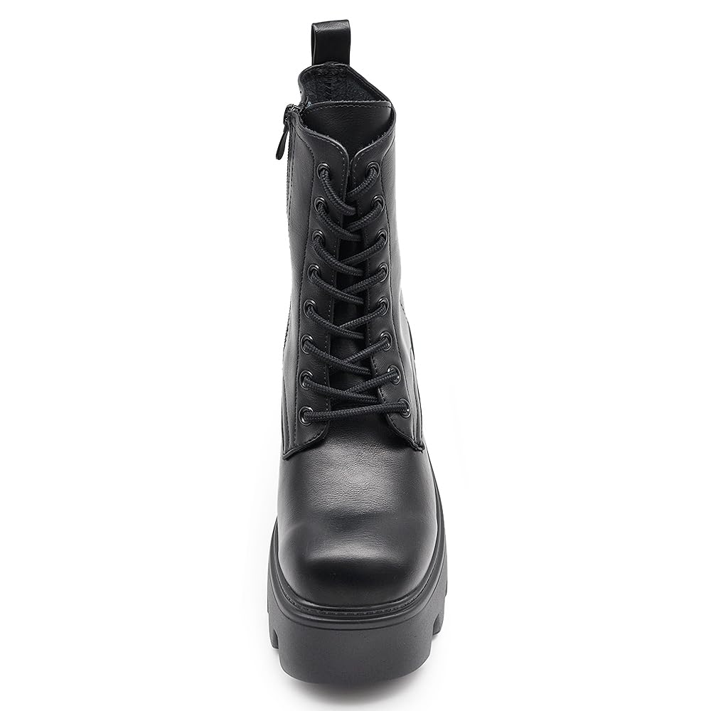 IF FASHION Stivaletti Tronchetti Anfibi da Donna In Pelle Sintetica Con Tacco Grosso Platform Zeppa Dippio Fondo Carrarmato MP752-1