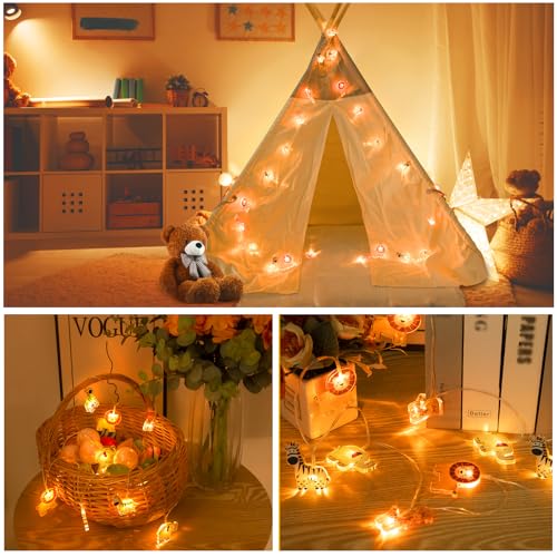 Auting LED Lichterkette Tiere Innen, 2.15M 12LEDS Warmweiß lichterkette Kinderzimmer mit Batteriebetrieb Timer,Lichterkette Kinder für Innen, Hausbett, Party, Baldachin, Geburtstage, Schlafzimmer Deko